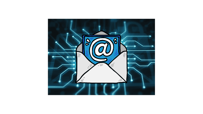 black background with blue image of envelope @ sign